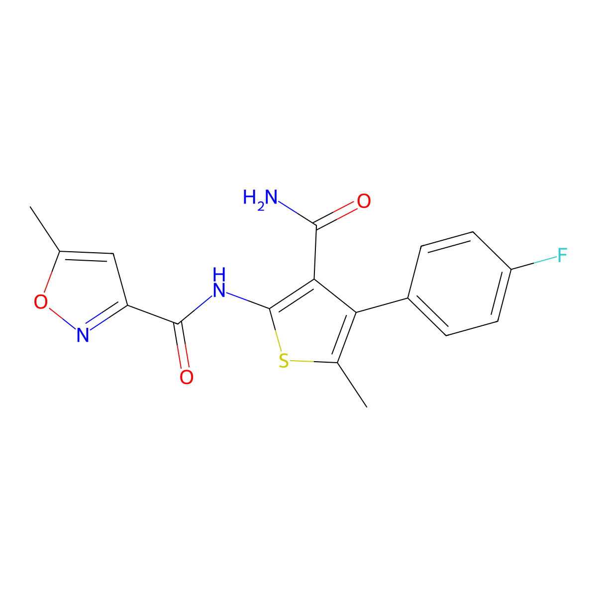 N-[3-carbamoyl-4-(4-fluorophenyl)-5-methylthiophen-2-yl]-5-methyl-1,2-oxazole-3-carboxamide molecular structure, CAS 6337-04-8