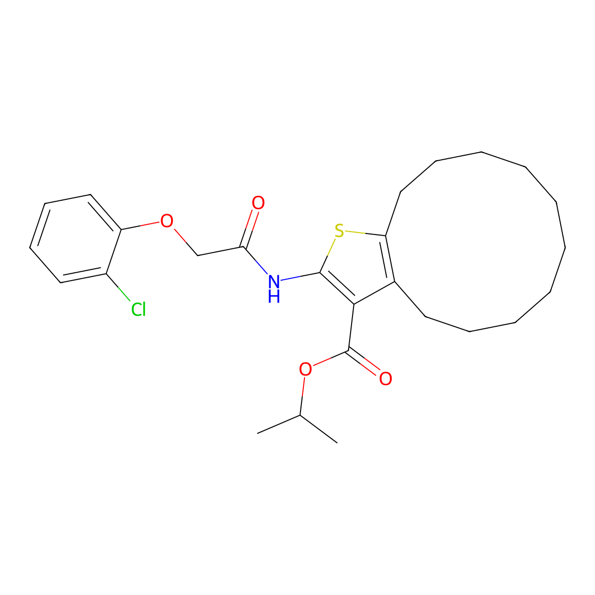 Propan-2-yl 2-{[(2-chlorophenoxy)acetyl]amino}-4,5,6,7,8,9,10,11,12,13-decahydrocyclododeca[b]thiophene-3-carboxylate molecular structure, CAS 6337-23-1