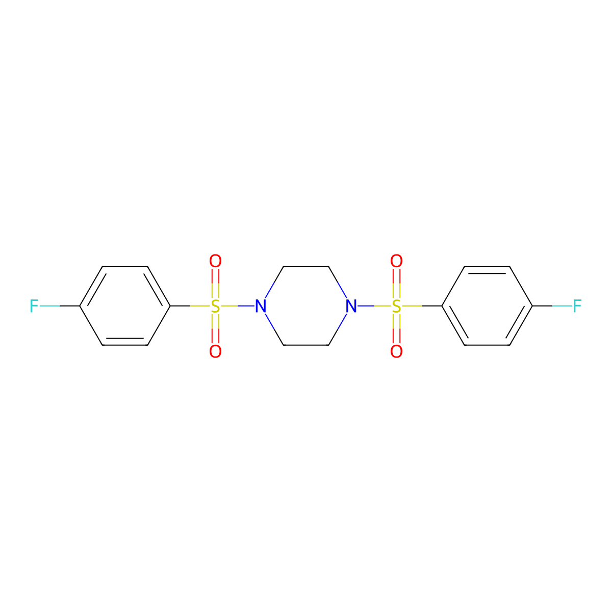 1,4-Bis[(4-fluorophenyl)sulfonyl]piperazine molecular structure, CAS 6337-96-8