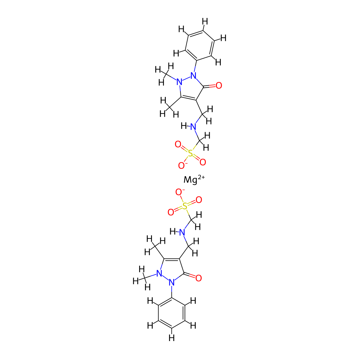 Magnesium bis((((1,5-dimethyl-3-oxo-2-phenyl-2,3-dihydro-1H-pyrazol-4-yl)methyl)amino)methanesulfonate) molecular structure, CAS 63372-86-1