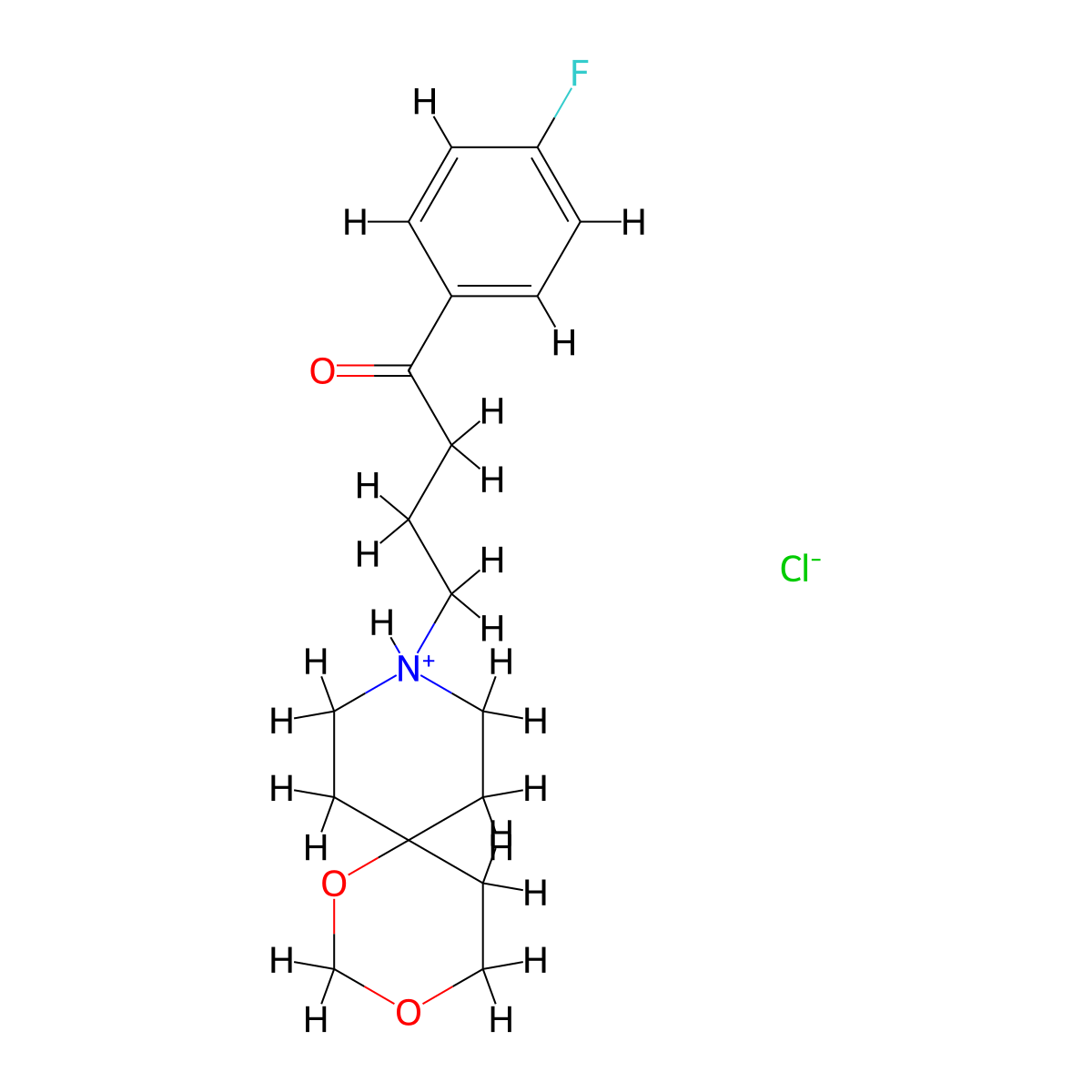 1-Butanone, 4-(1,3-dioxa-9-azaspiro(5.5)undec-9-yl)-1-(4-fluorophenyl)-, Hydrochloride molecular structure, CAS 63377-07-1