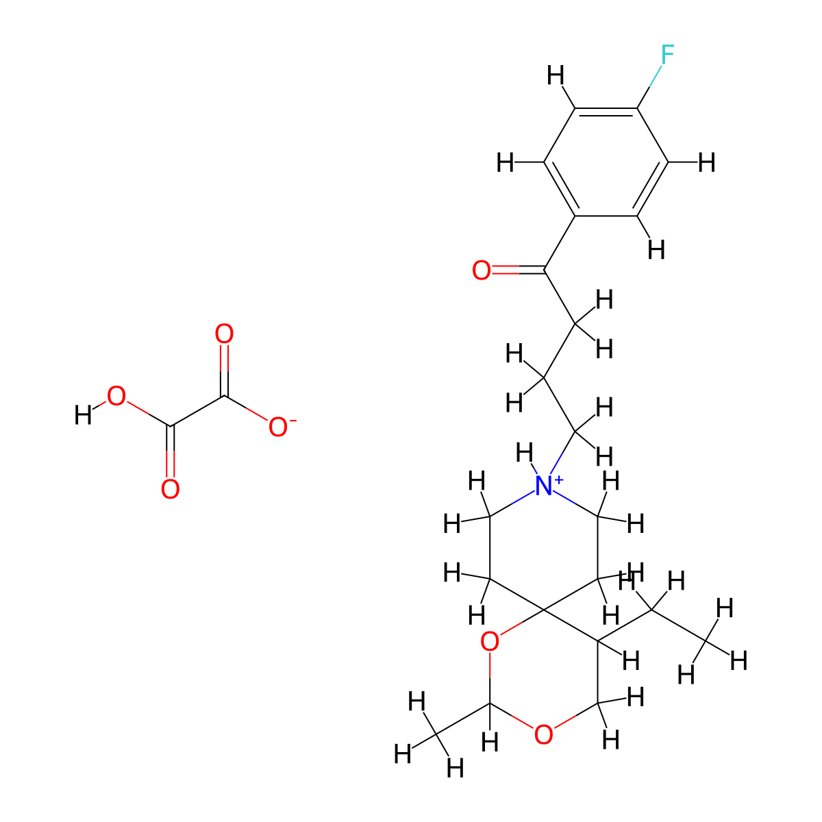 Butyrophenone, 4-(5-ethyl-2-methyl-1,3-dioxa-9-azaspiro(5.5)undec-9-yl)-4'-fluoro-, oxalate molecular structure, CAS 63377-12-8
