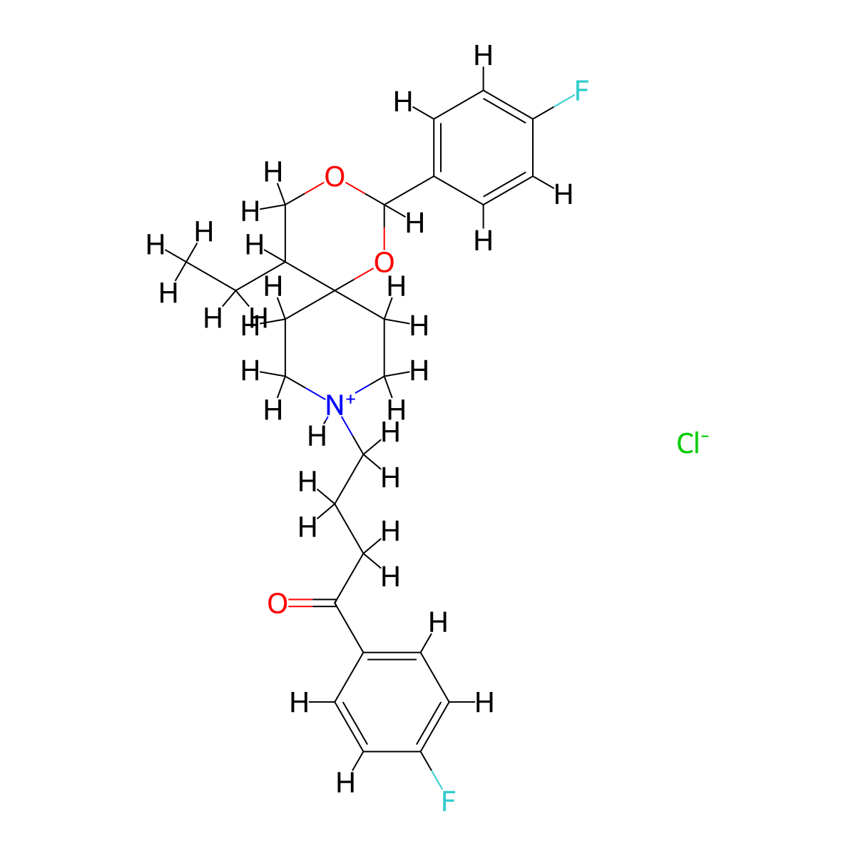 Butyrophenone, 4-(5-ethyl-2-(p-fluorophenyl)-1,3-dioxa-9-azaspiro(5.5)undec-9-yl)-4'-fluoro-, hydrochloride molecular structure, CAS 63377-13-9