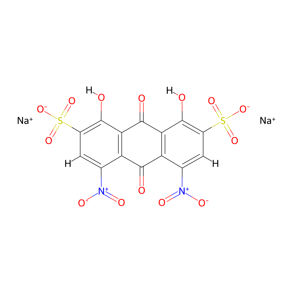 Disodium 1,8-dihydroxy-4,5-dinitro-9,10-dioxo-9,10-dihydroanthracene-2,7-disulfonate molecular structure, CAS 6338-12-1