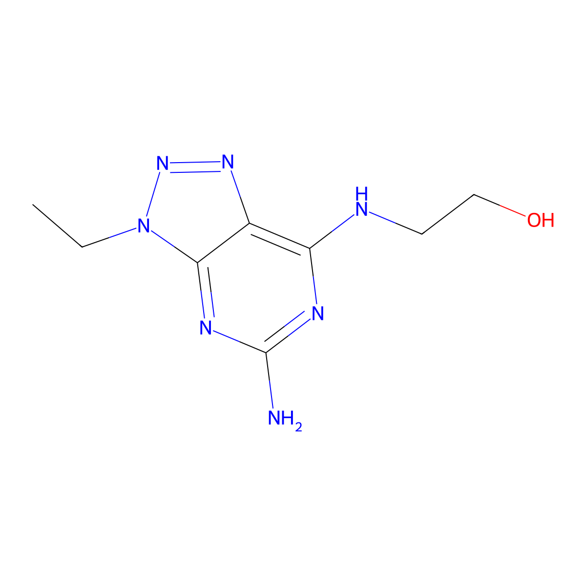 2-[(5-Amino-3-ethyl-3H-[1,2,3]triazolo[4,5-d]pyrimidin-7-yl)amino]ethan-1-ol molecular structure, CAS 6338-82-5