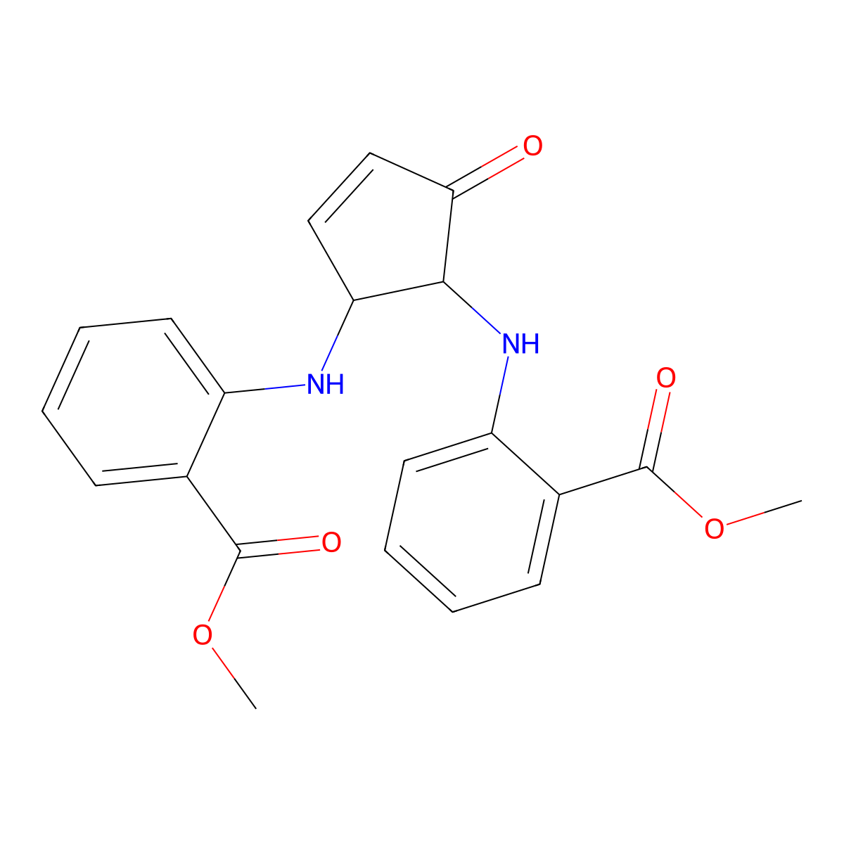 Dimethyl 2,2'-[(5-oxocyclopent-3-ene-1,2-diyl)diimino]dibenzoate molecular structure, CAS 63385-66-0