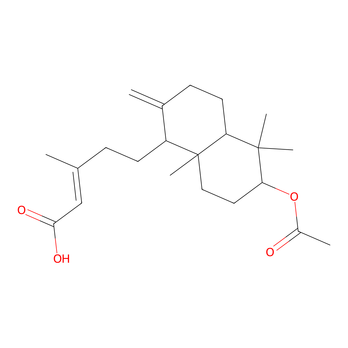 5-(6-acetyloxy-5,5,8a-trimethyl-2-methylidene-3,4,4a,6,7,8-hexahydro-1H-naphthalen-1-yl)-3-methylpent-2-enoic acid molecular structure, CAS 63399-37-1