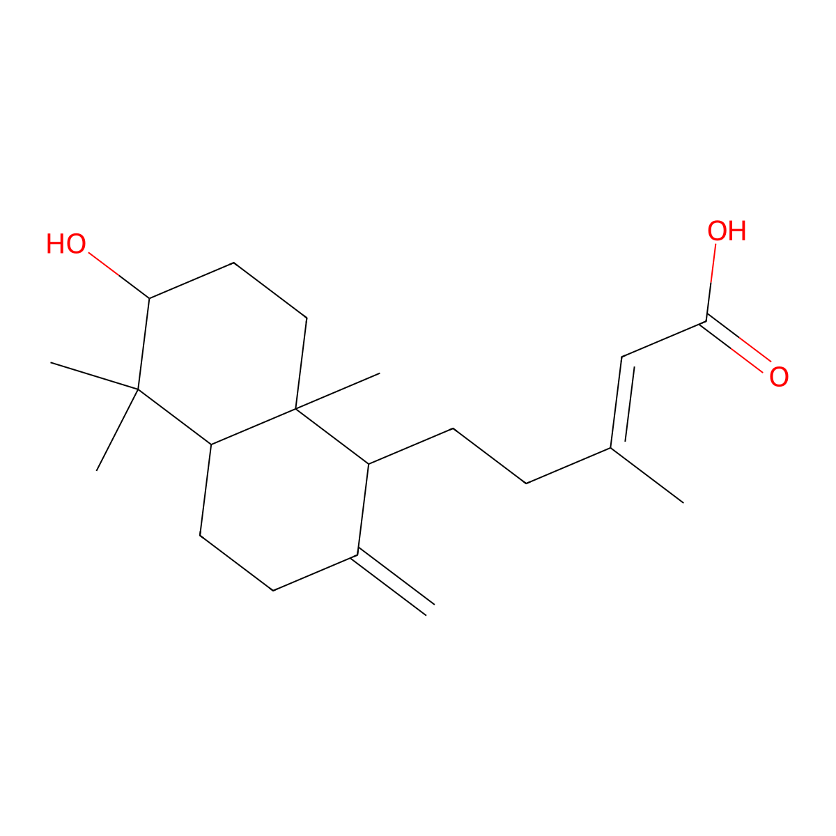 5-(6-hydroxy-5,5,8a-trimethyl-2-methylidene-3,4,4a,6,7,8-hexahydro-1H-naphthalen-1-yl)-3-methylpent-2-enoic acid molecular structure, CAS 63399-38-2