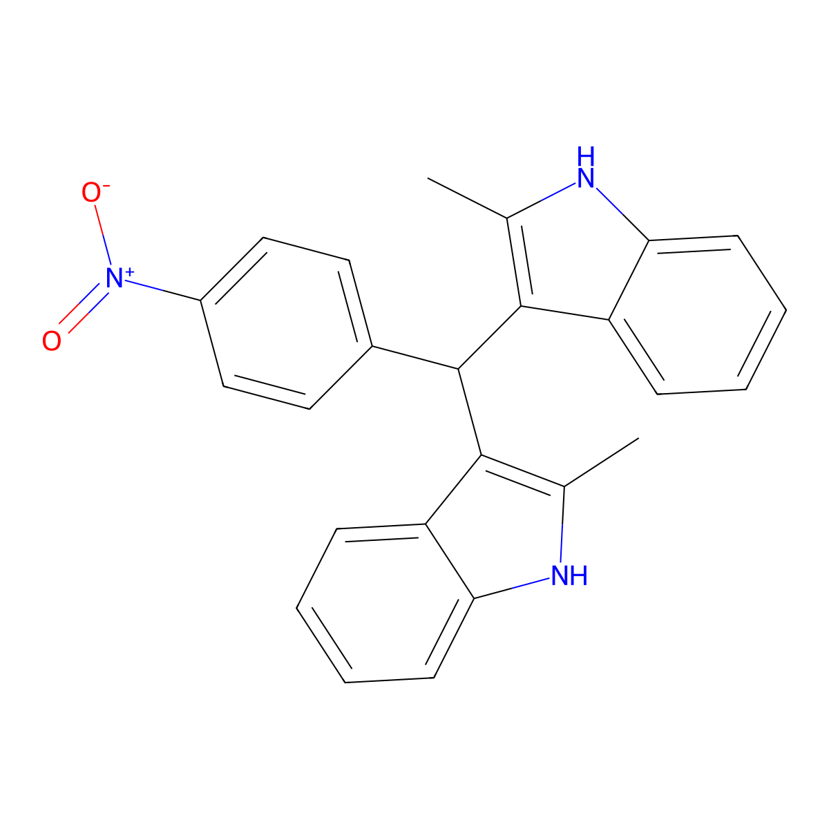 2-methyl-3-[(2-methyl-1H-indol-3-yl)(4-nitrophenyl)methyl]-1H-indole molecular structure, CAS 6340-89-2