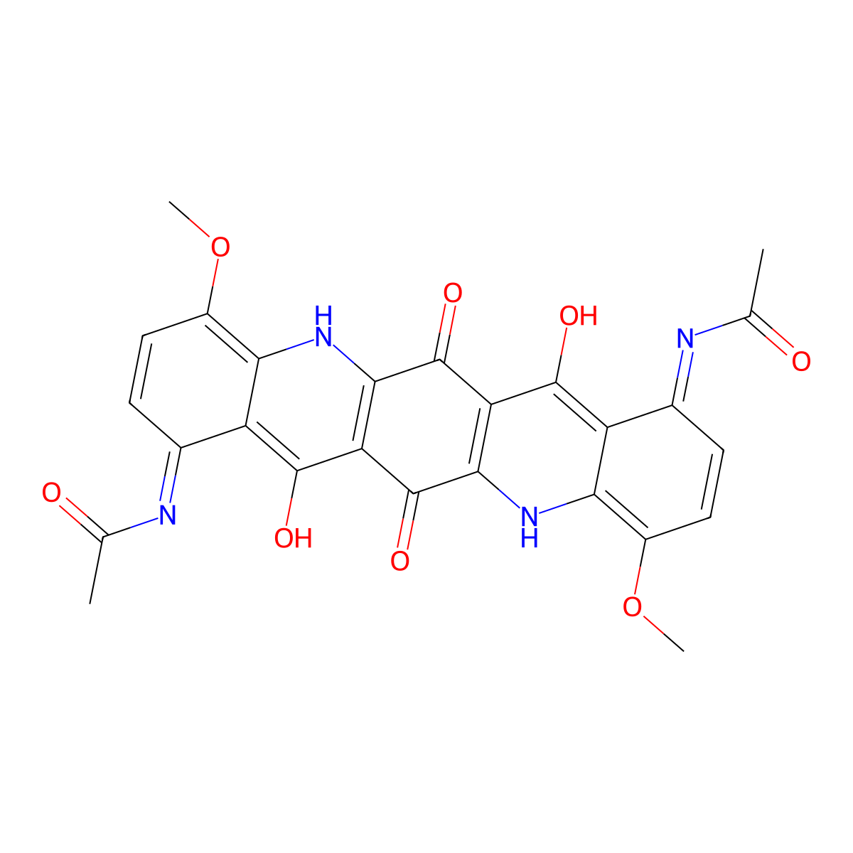 Acetamide, N,N'-(5,6,7,12,13,14-hexahydro-4,11-dimethoxy-6,7,13,14-tetraoxoquino(2,3-b)acridine-1,8-diyl)bis- molecular structure, CAS 63404-69-3