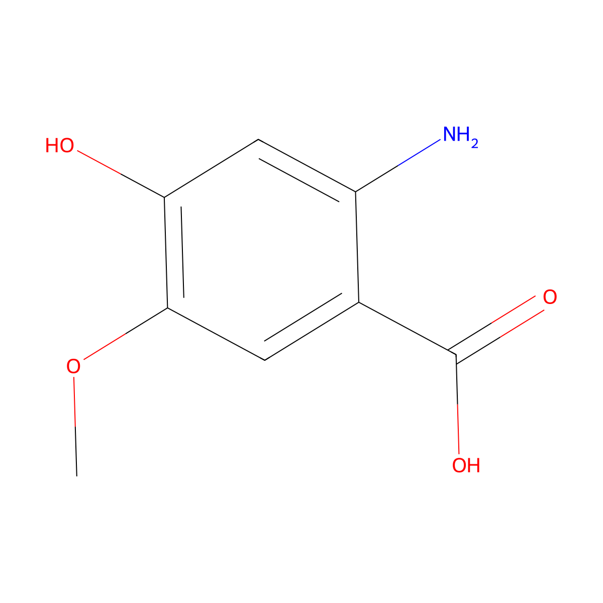 2-Amino-4-hydroxy-5-methoxybenzoic acid molecular structure, CAS 63407-32-9
