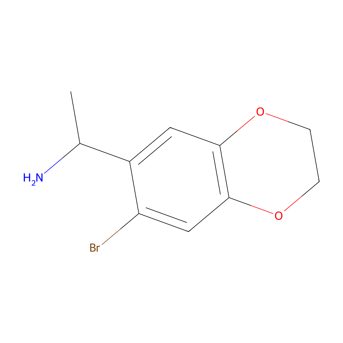 1-(7-Bromo-2,3-dihydro-1,4-benzodioxin-6-yl)ethan-1-amine molecular structure, CAS 634150-60-0