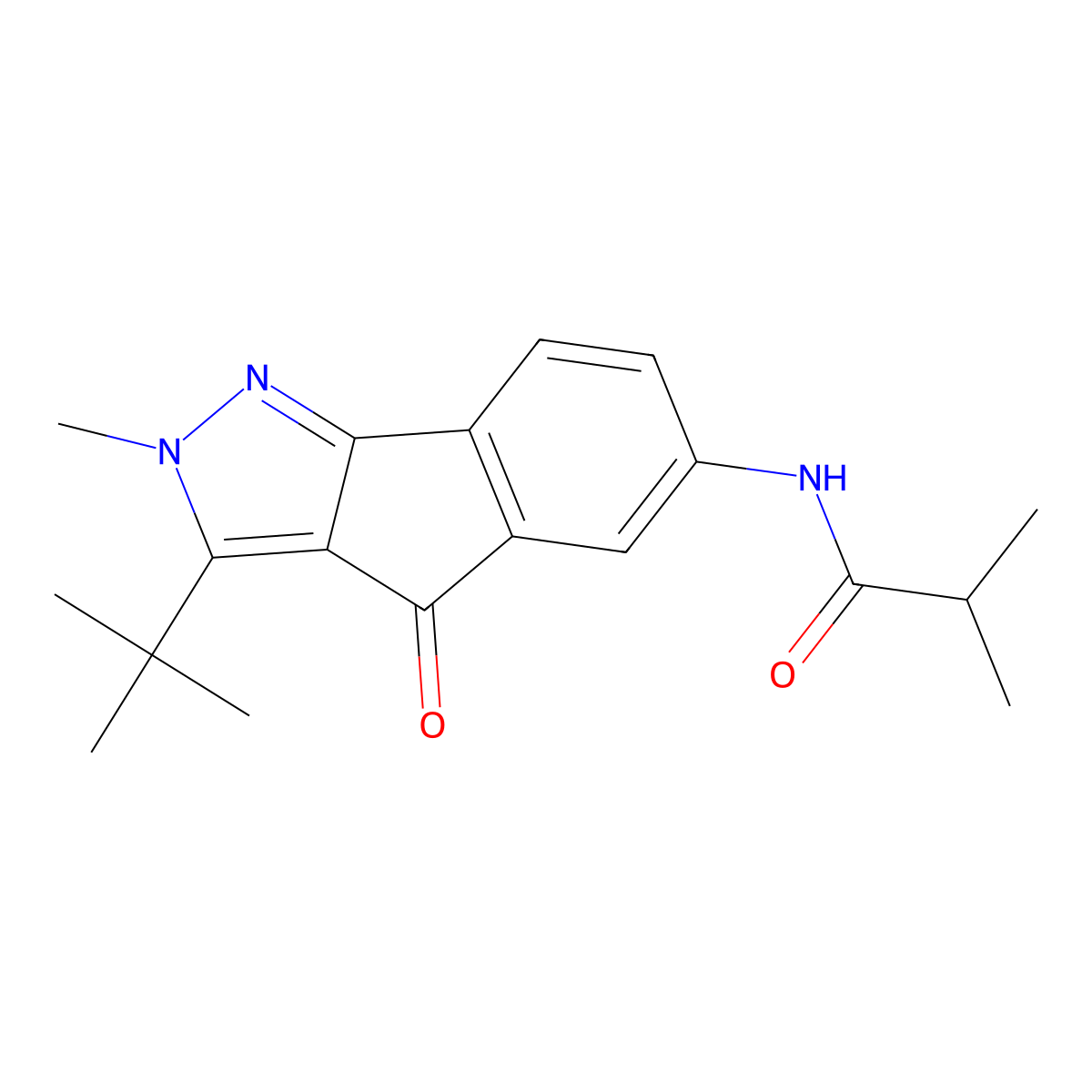N-{3-tert-butyl-2-methyl-4-oxo-2H,4H-indeno[1,2-c]pyrazol-6-yl}-2-methylpropanamide molecular structure, CAS 634154-97-5