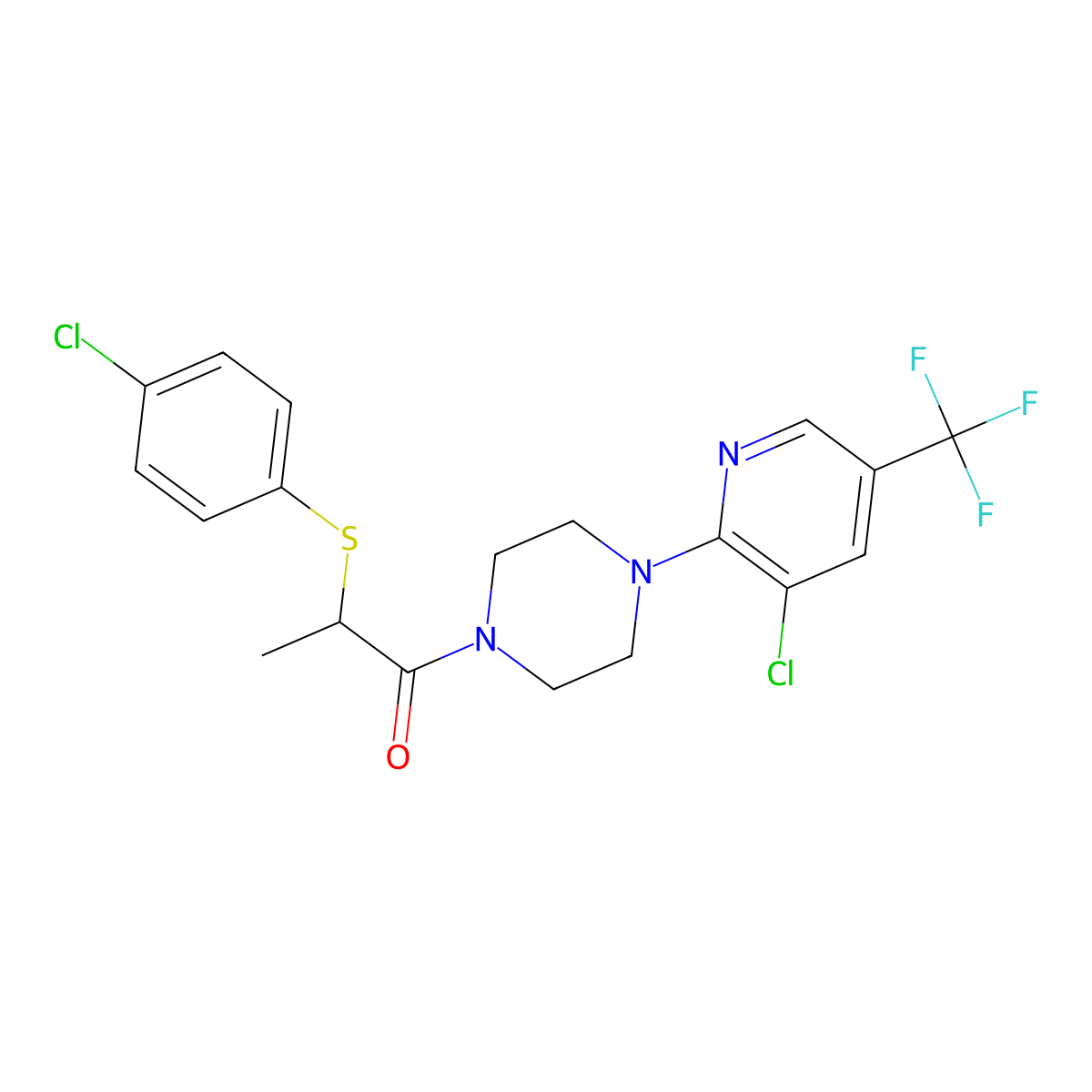 1-{4-[3-Chloro-5-(trifluoromethyl)pyridin-2-yl]piperazin-1-yl}-2-[(4-chlorophenyl)sulfanyl]propan-1-one molecular structure, CAS 634155-05-8