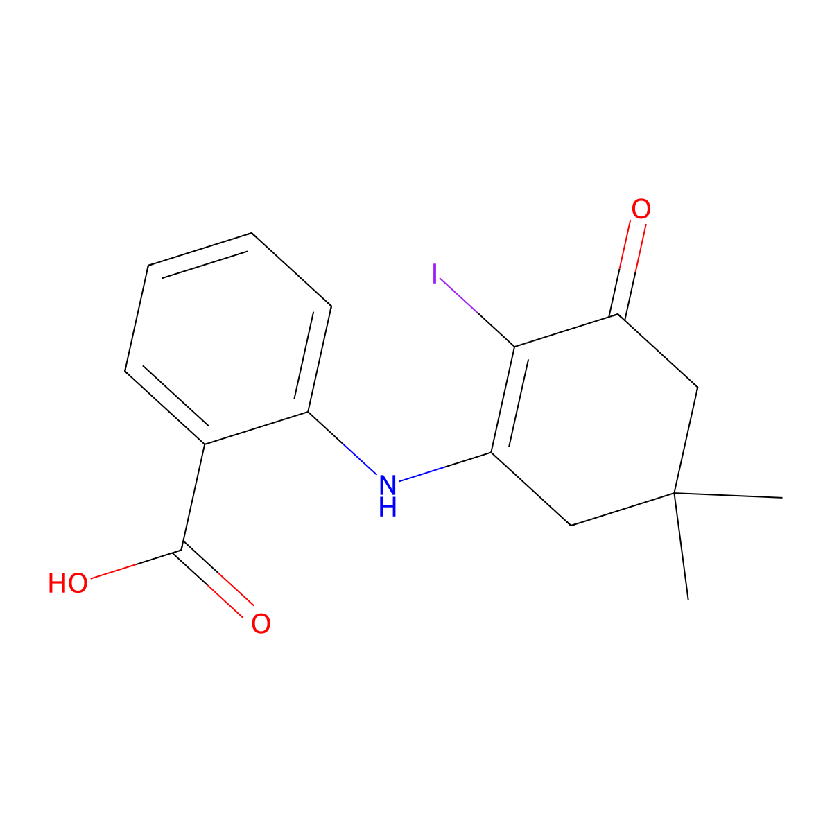 2-[(2-Iodo-5,5-dimethyl-3-oxo-1-cyclohexenyl)amino]benzenecarboxylic acid molecular structure, CAS 634155-06-9