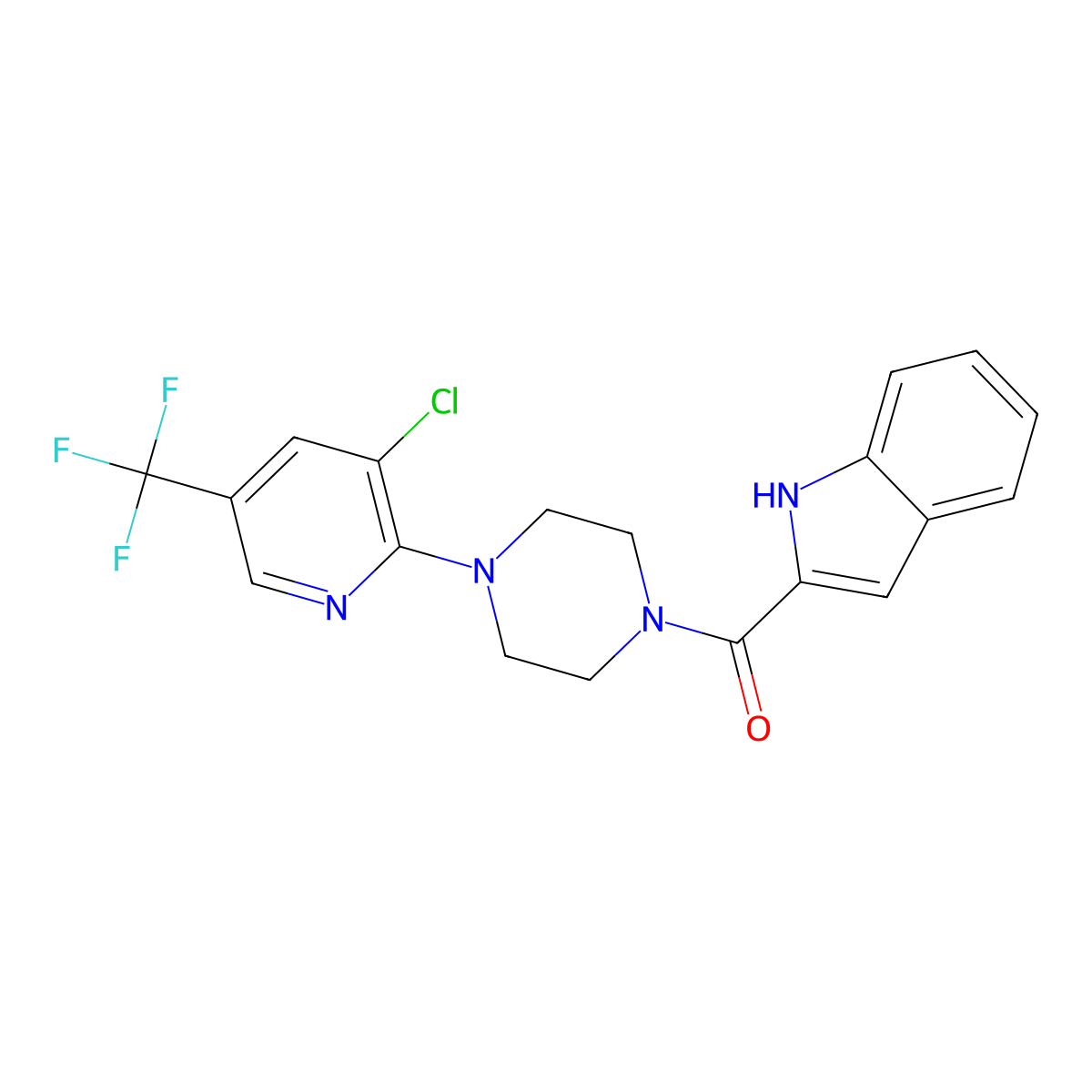 [4-[3-chloro-5-(trifluoromethyl)pyridin-2-yl]piperazin-1-yl]-(1H-indol-2-yl)methanone molecular structure, CAS 634155-07-0