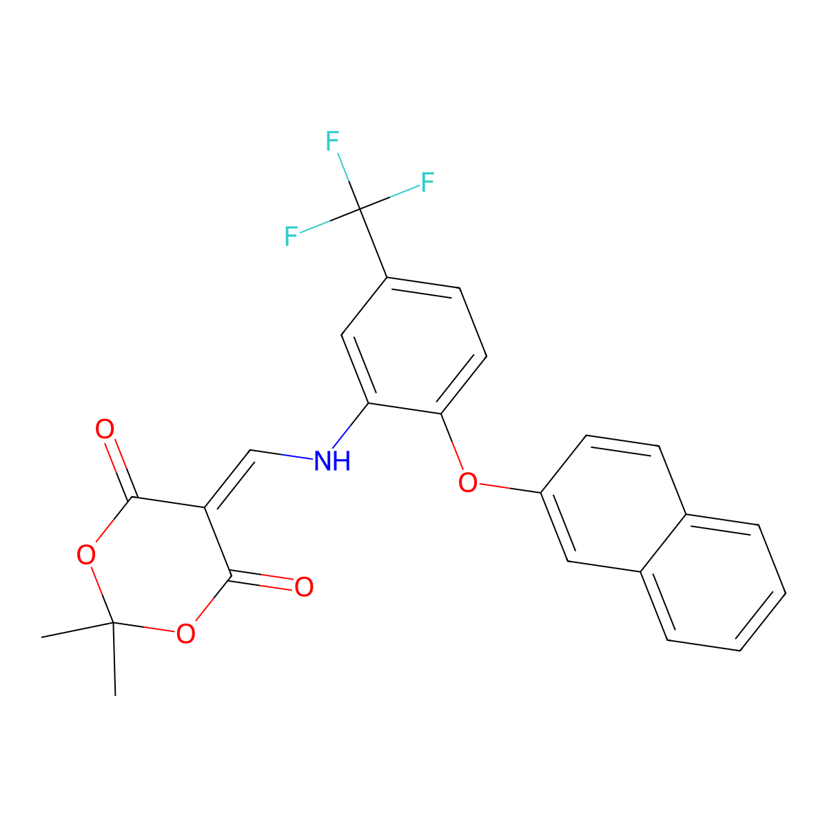2,2-Dimethyl-5-({[2-(naphthalen-2-yloxy)-5-(trifluoromethyl)phenyl]amino}methylidene)-1,3-dioxane-4,6-dione molecular structure, CAS 634155-08-1