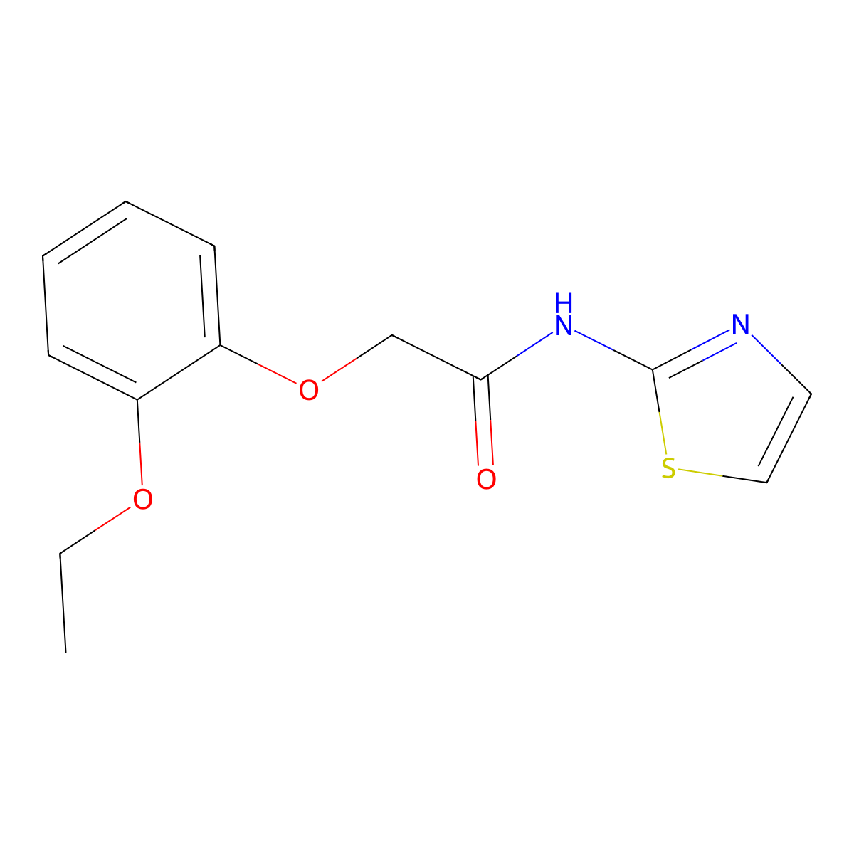 2-(2-ethoxyphenoxy)-N-(1,3-thiazol-2-yl)acetamide molecular structure, CAS 634162-02-0