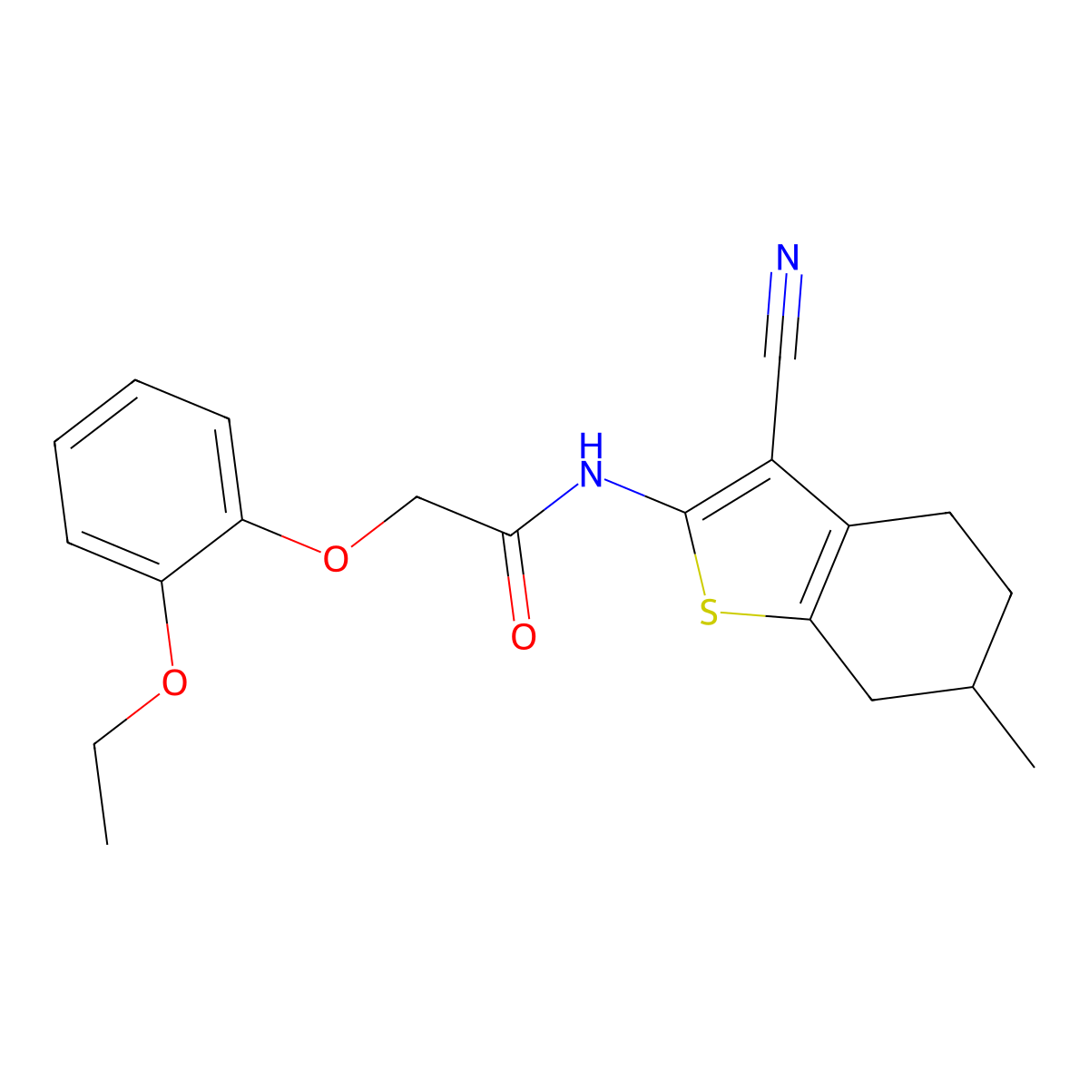 N-(3-cyano-6-methyl-4,5,6,7-tetrahydro-1-benzothiophen-2-yl)-2-(2-ethoxyphenoxy)acetamide molecular structure, CAS 634162-04-2