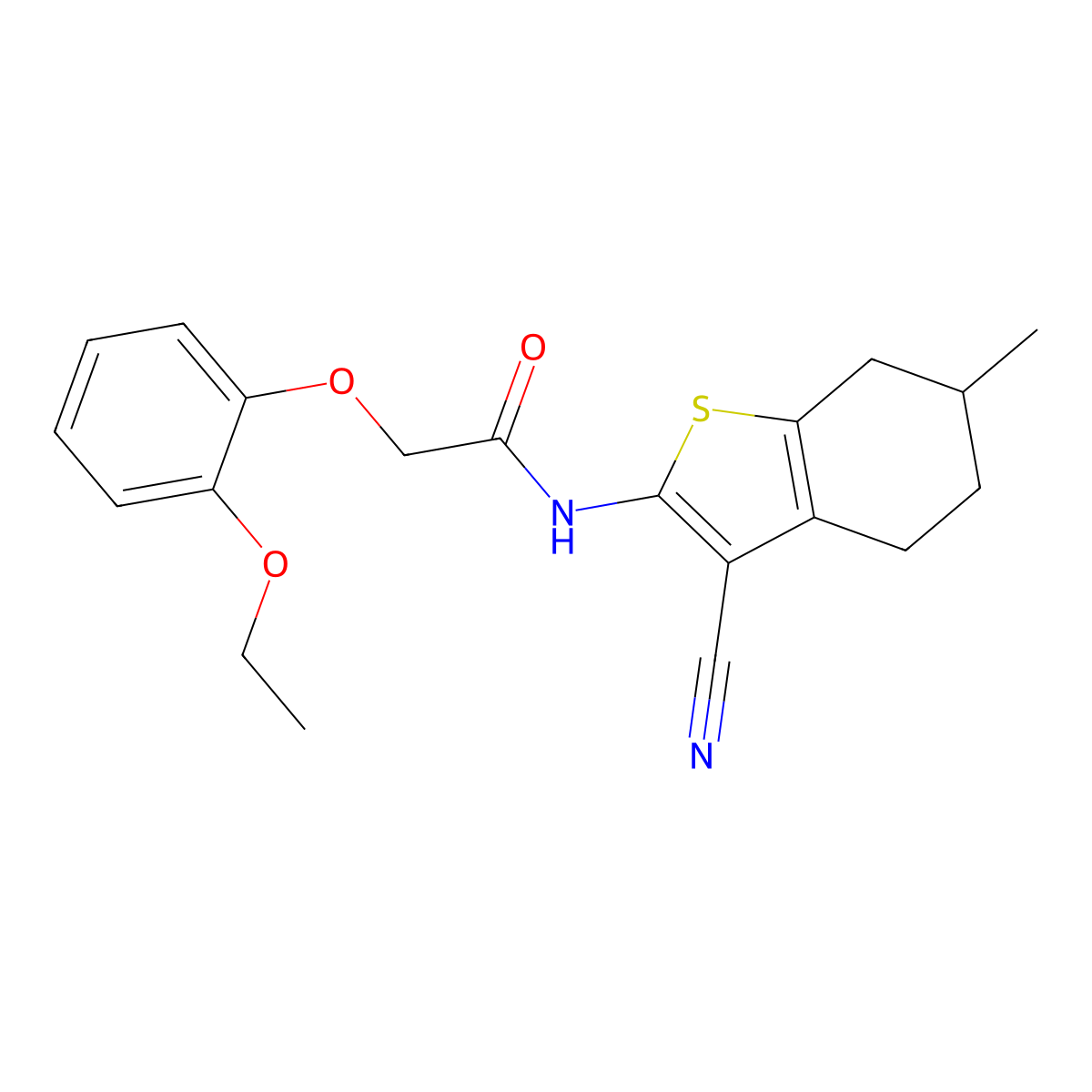 N-(3-cyano-6-methyl-4,5,6,7-tetrahydro-1-benzothiophen-2-yl)-2-(2-ethoxyphenoxy)acetamide molecular structure, CAS 634162-04-2