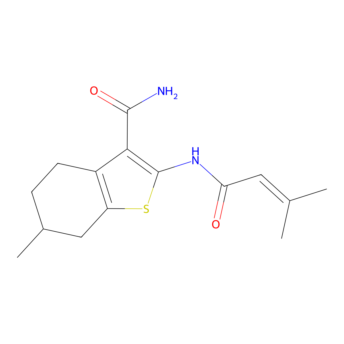 6-Methyl-2-(3-methylbut-2-enoylamino)-4,5,6,7-tetrahydro-1-benzothiophene-3-carboxamide molecular structure, CAS 634162-27-9
