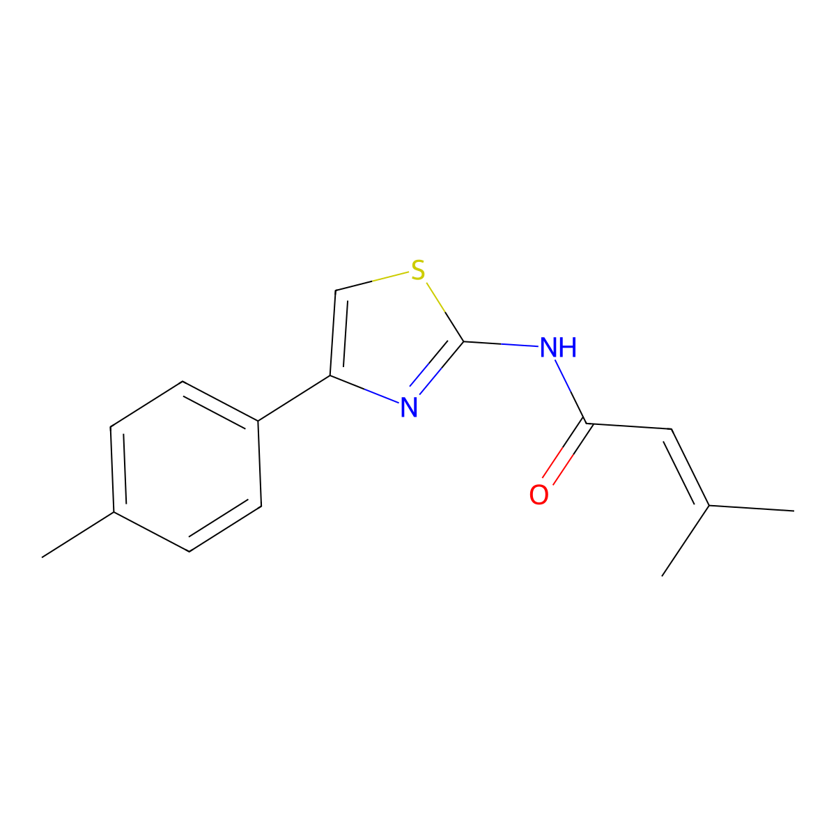 3-methyl-N-[4-(4-methylphenyl)-1,3-thiazol-2-yl]but-2-enamide molecular structure, CAS 634162-29-1