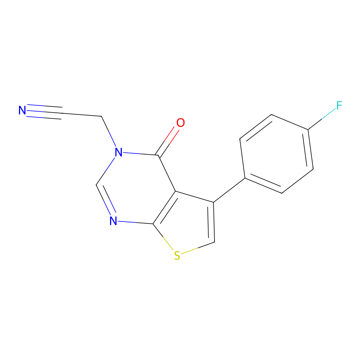 2-(5-(4-Fluorophenyl)-4-oxothieno[2,3-d]pyrimidin-3(4H)-yl)acetonitrile molecular structure, CAS 634162-74-6