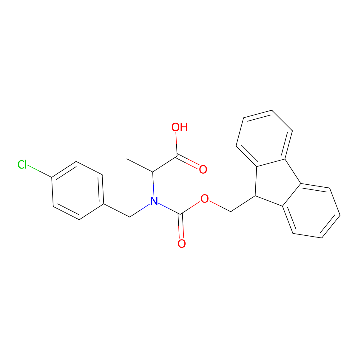 (2S)-2-{[(4-chlorophenyl)methyl]({[(9H-fluoren-9-yl)methoxy]carbonyl})amino}propanoic acid molecular structure, CAS 634163-17-0