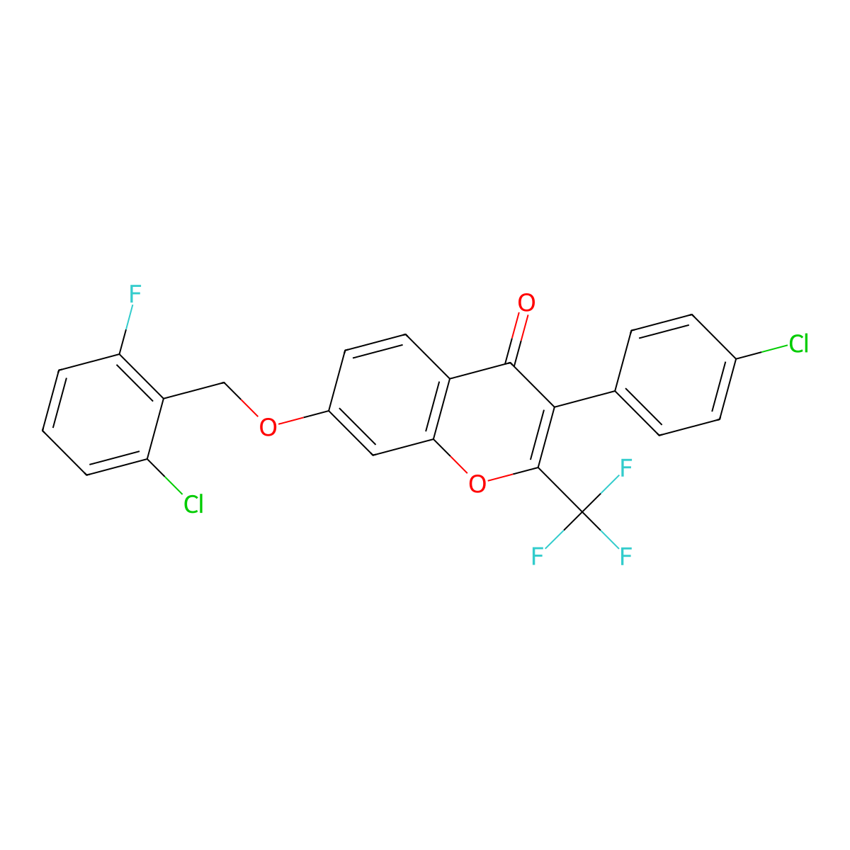 7-[(2-Chloro-6-fluorophenyl)methoxy]-3-(4-chlorophenyl)-2-(trifluoromethyl)chromen-4-one molecular structure, CAS 634163-23-8