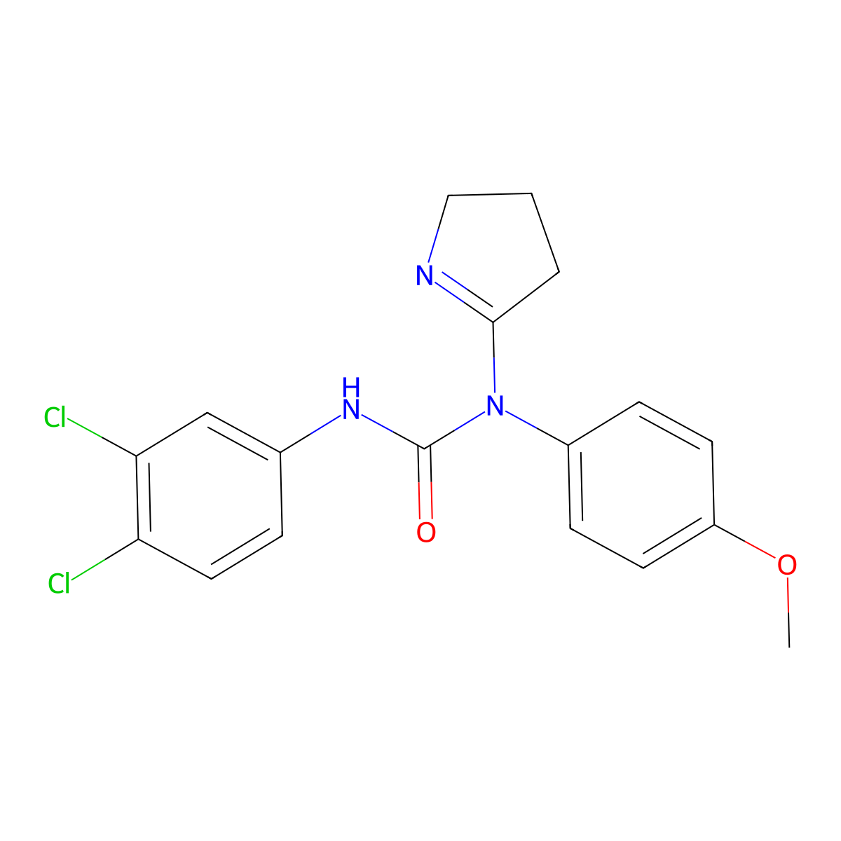 3-(3,4-dichlorophenyl)-1-(3,4-dihydro-2H-pyrrol-5-yl)-1-(4-methoxyphenyl)urea molecular structure, CAS 634164-39-9