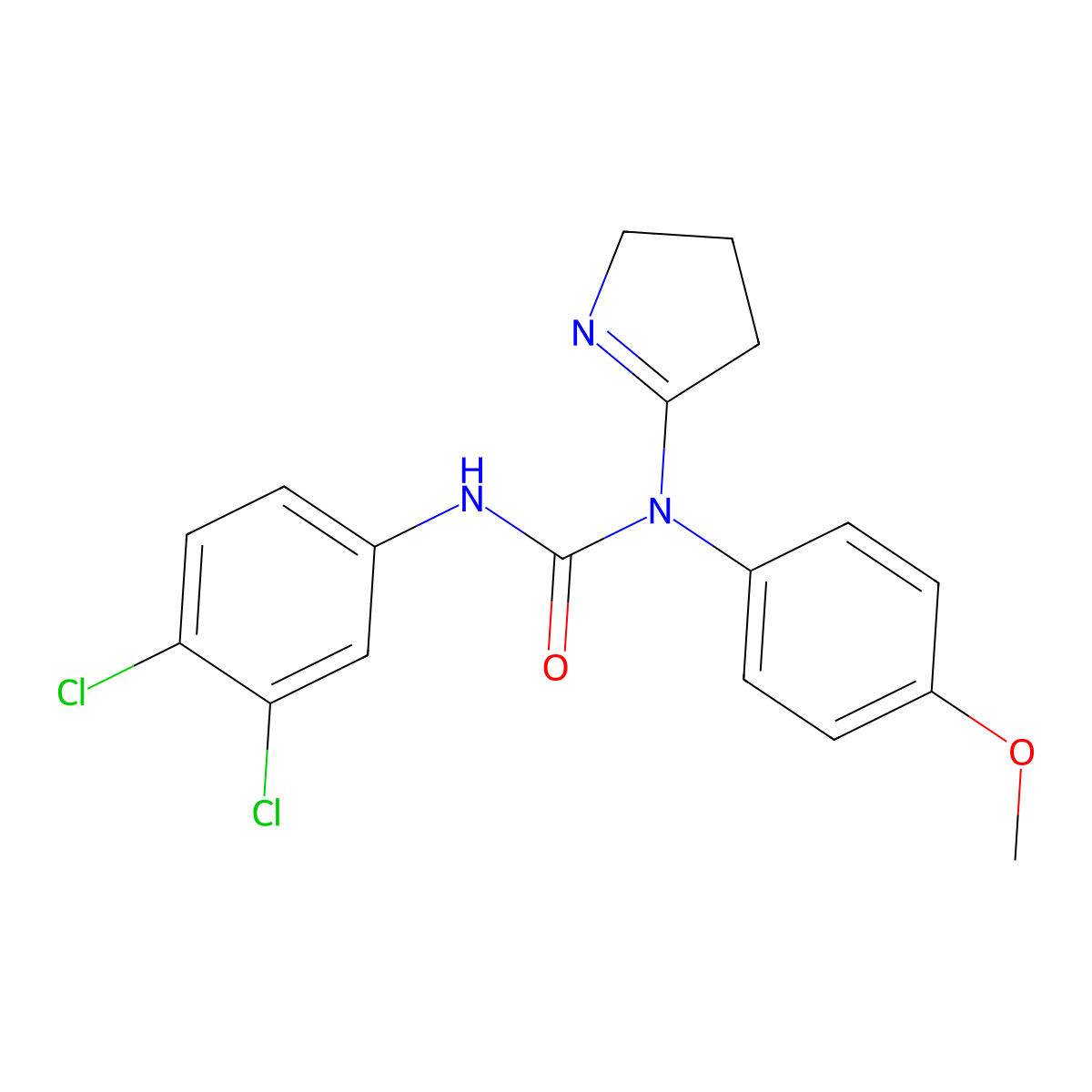 3-(3,4-dichlorophenyl)-1-(3,4-dihydro-2H-pyrrol-5-yl)-1-(4-methoxyphenyl)urea molecular structure, CAS 634164-39-9