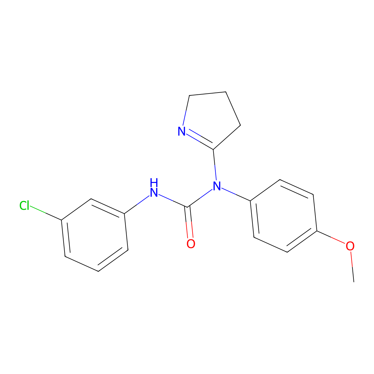 3-(3-chlorophenyl)-1-(3,4-dihydro-2H-pyrrol-5-yl)-1-(4-methoxyphenyl)urea molecular structure, CAS 634164-44-6