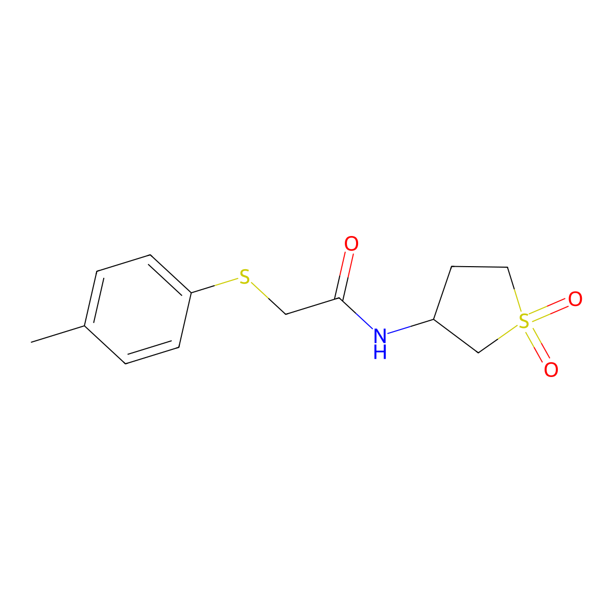 N-(1,1-dioxothiolan-3-yl)-2-(4-methylphenyl)sulfanylacetamide molecular structure, CAS 634165-50-7
