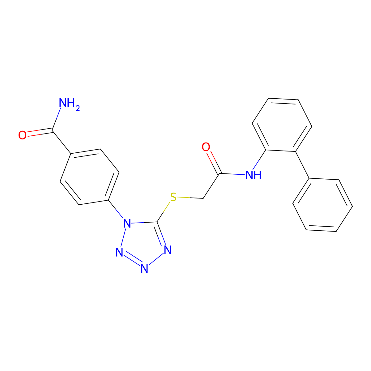 4-[5-[2-Oxo-2-(2-phenylanilino)ethyl]sulfanyltetrazol-1-yl]benzamide molecular structure, CAS 634165-81-4
