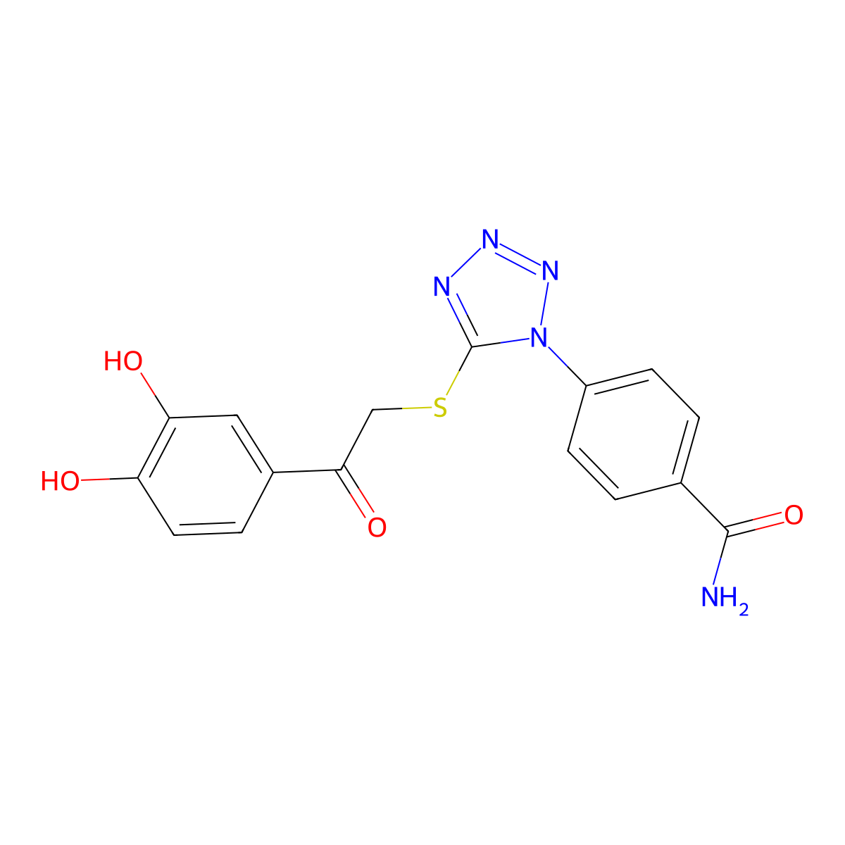 4-[5-[2-(3,4-Dihydroxyphenyl)-2-oxoethyl]sulfanyltetrazol-1-yl]benzamide molecular structure, CAS 634165-84-7