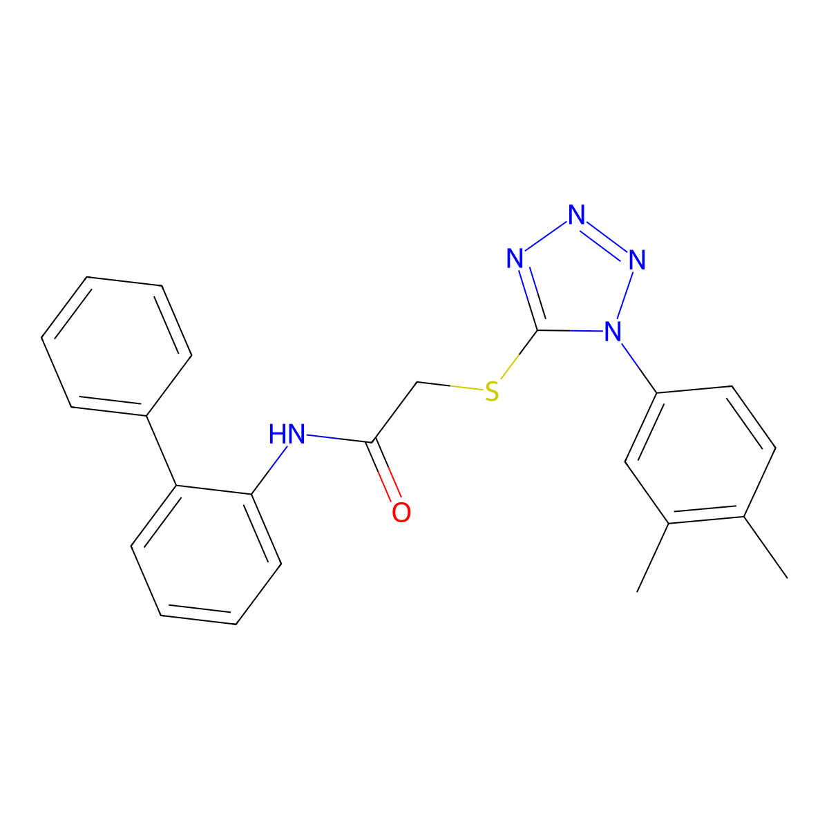 2-[1-(3,4-dimethylphenyl)tetrazol-5-yl]sulfanyl-N-(2-phenylphenyl)acetamide molecular structure, CAS 634166-06-6