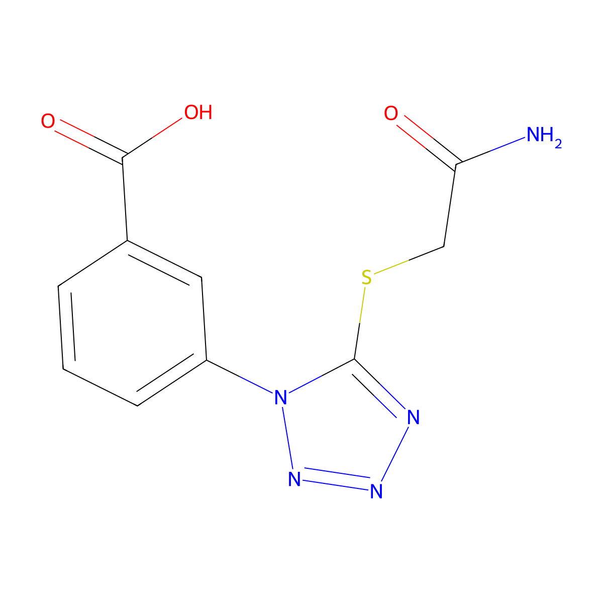 3-(5-((2-amino-2-oxoethyl)thio)-1H-tetrazol-1-yl)benzoic acid molecular structure, CAS 634166-19-1