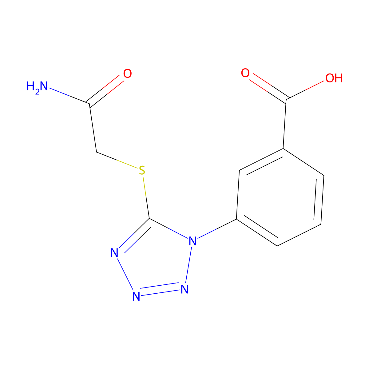 3-(5-((2-amino-2-oxoethyl)thio)-1H-tetrazol-1-yl)benzoic acid molecular structure, CAS 634166-19-1