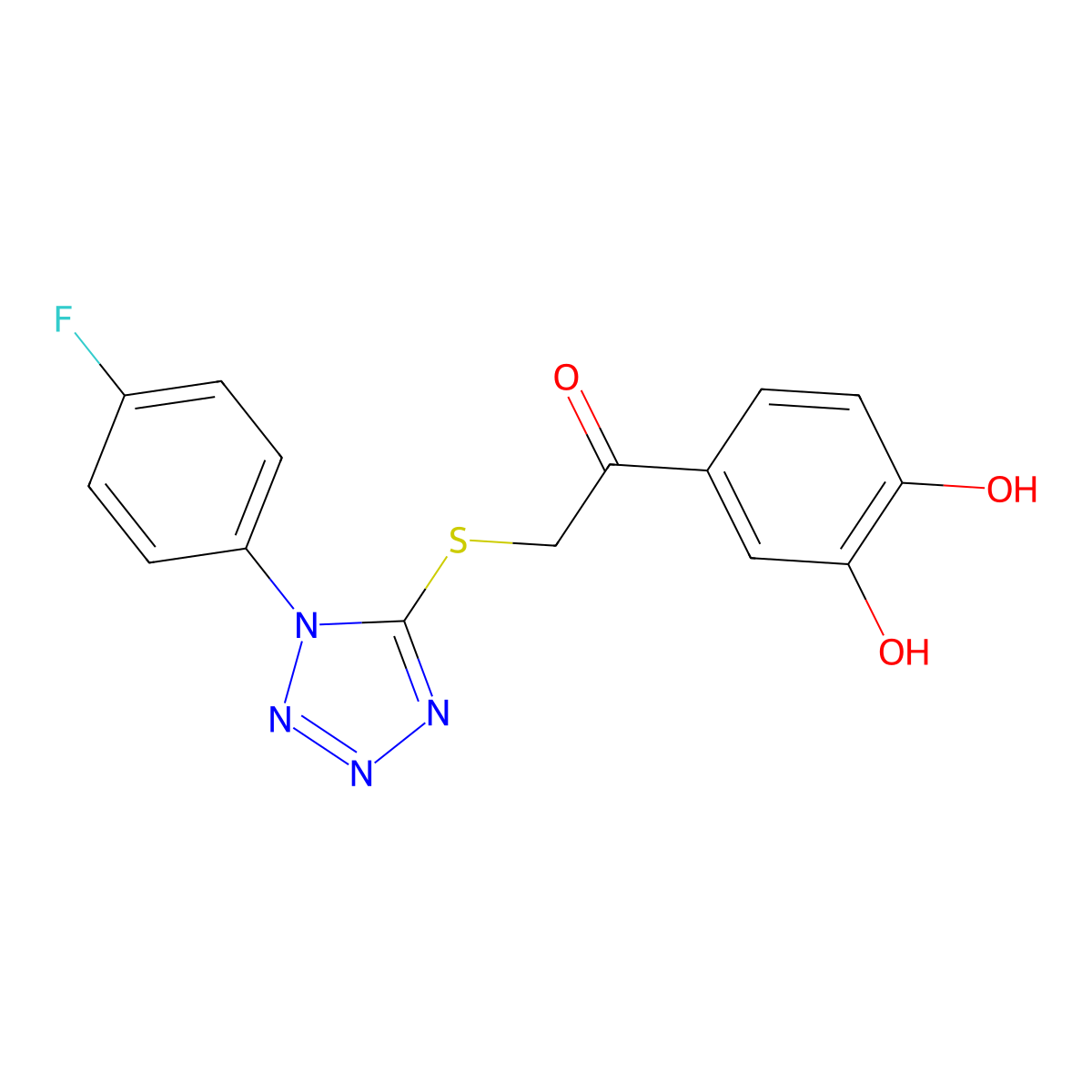 1-(3,4-Dihydroxyphenyl)-2-[1-(4-fluorophenyl)tetrazol-5-yl]sulfanylethanone molecular structure, CAS 634166-28-2