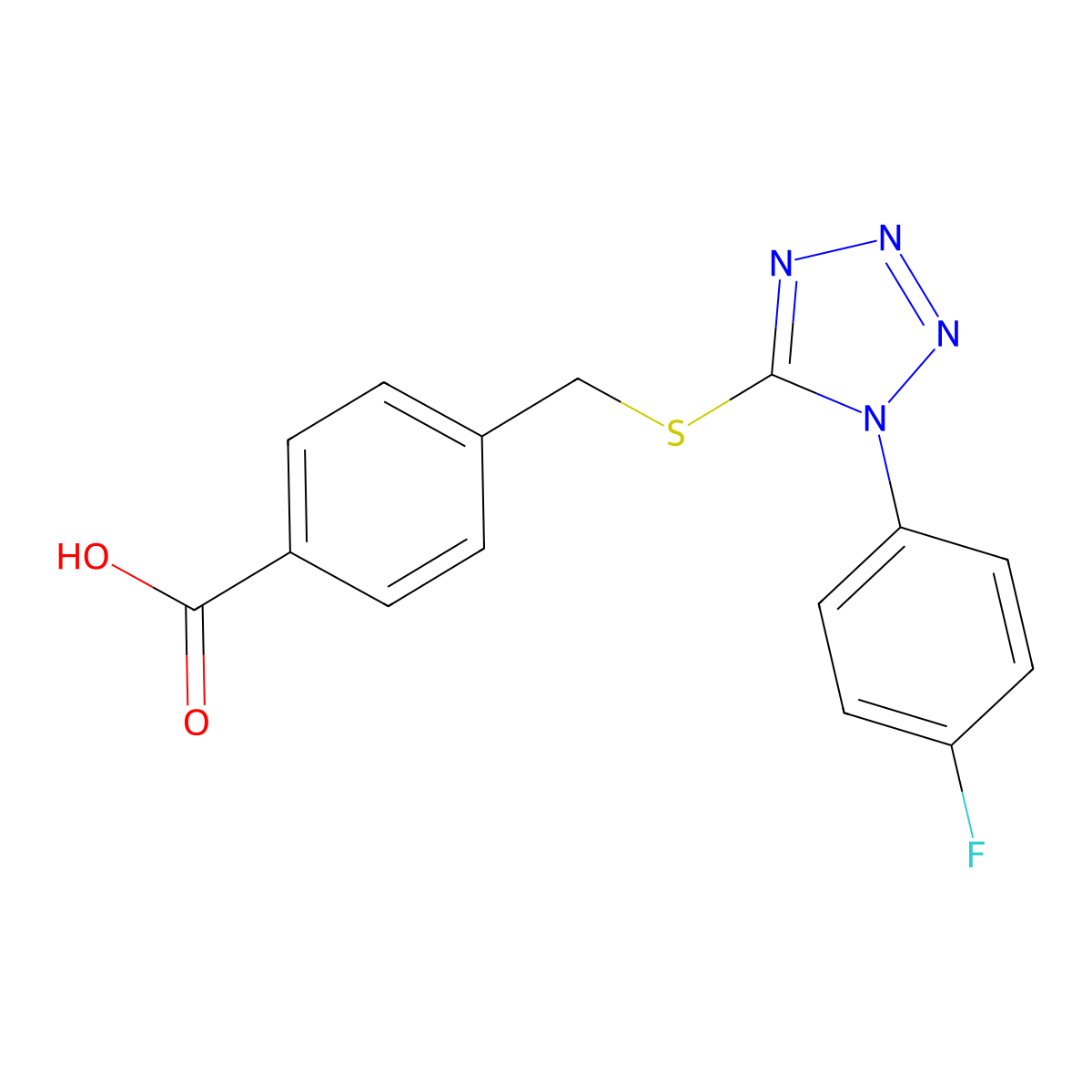 4-[[1-(4-Fluorophenyl)tetrazol-5-yl]sulfanylmethyl]benzoic acid molecular structure, CAS 634166-45-3