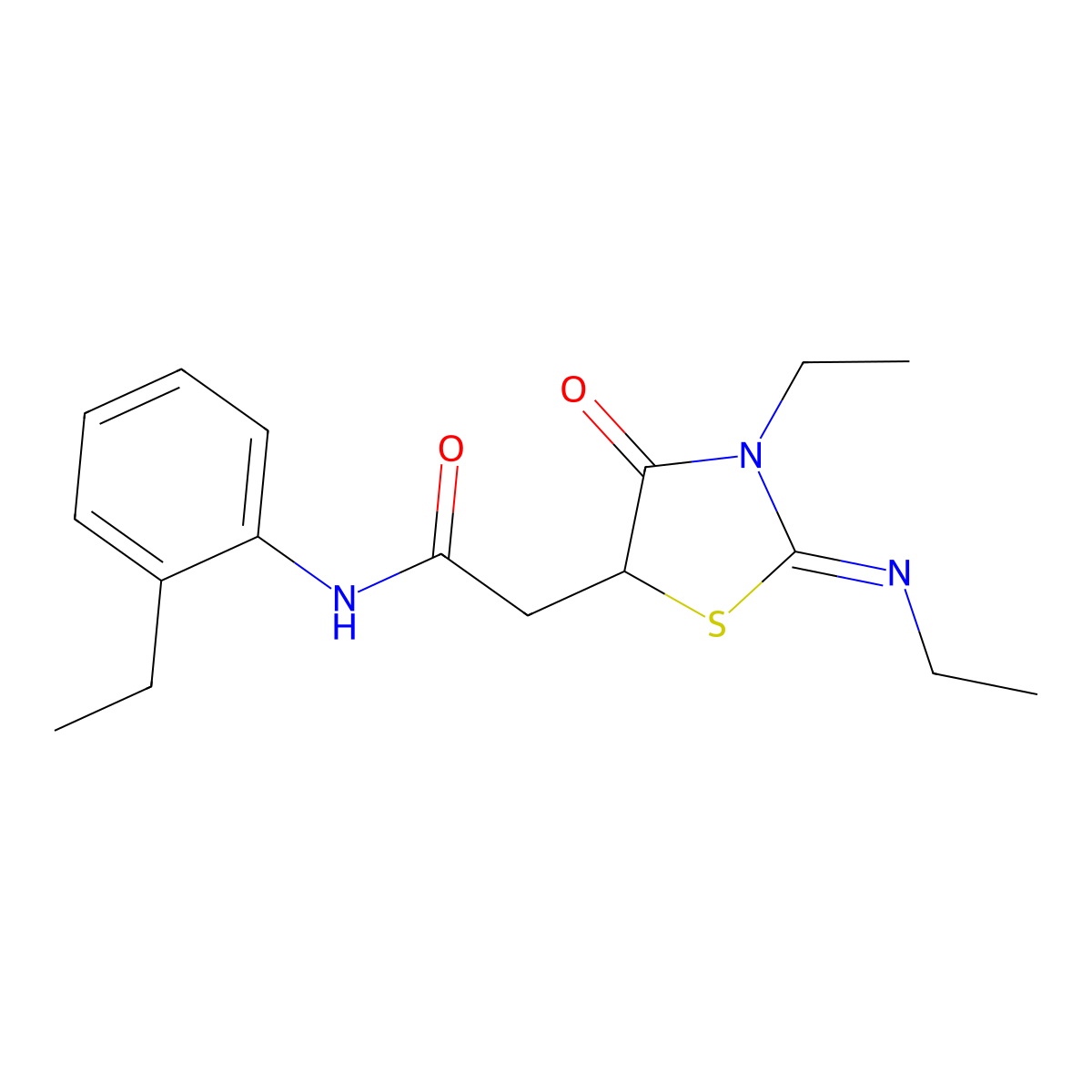 2-(3-ethyl-2-ethylimino-4-oxo-1,3-thiazolidin-5-yl)-N-(2-ethylphenyl)acetamide molecular structure, CAS 634166-46-4
