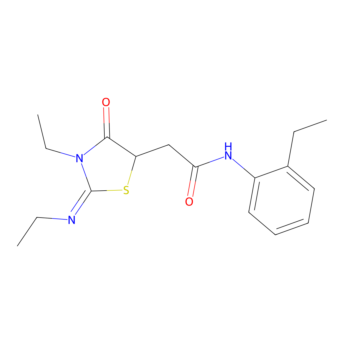 2-(3-ethyl-2-ethylimino-4-oxo-1,3-thiazolidin-5-yl)-N-(2-ethylphenyl)acetamide molecular structure, CAS 634166-46-4