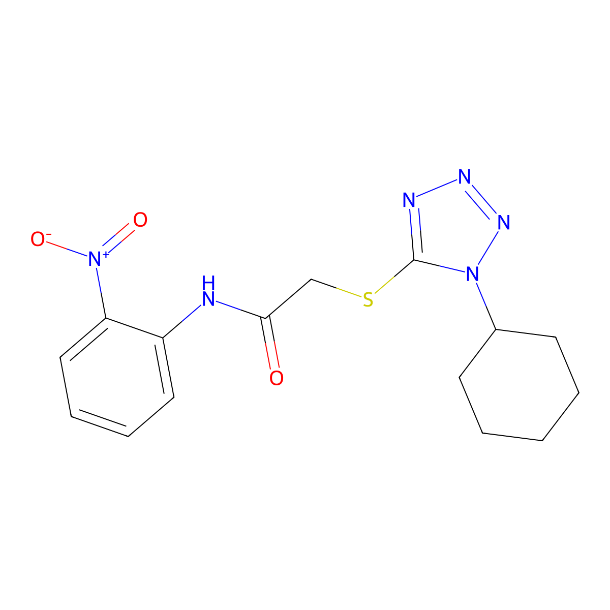 2-(1-cyclohexyltetrazol-5-yl)sulfanyl-N-(2-nitrophenyl)acetamide molecular structure, CAS 634166-51-1