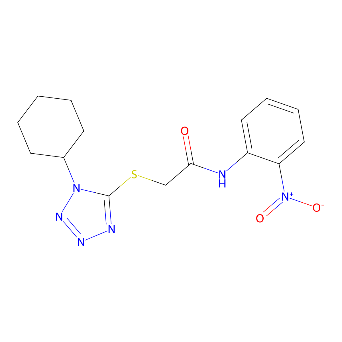 2-(1-cyclohexyltetrazol-5-yl)sulfanyl-N-(2-nitrophenyl)acetamide molecular structure, CAS 634166-51-1