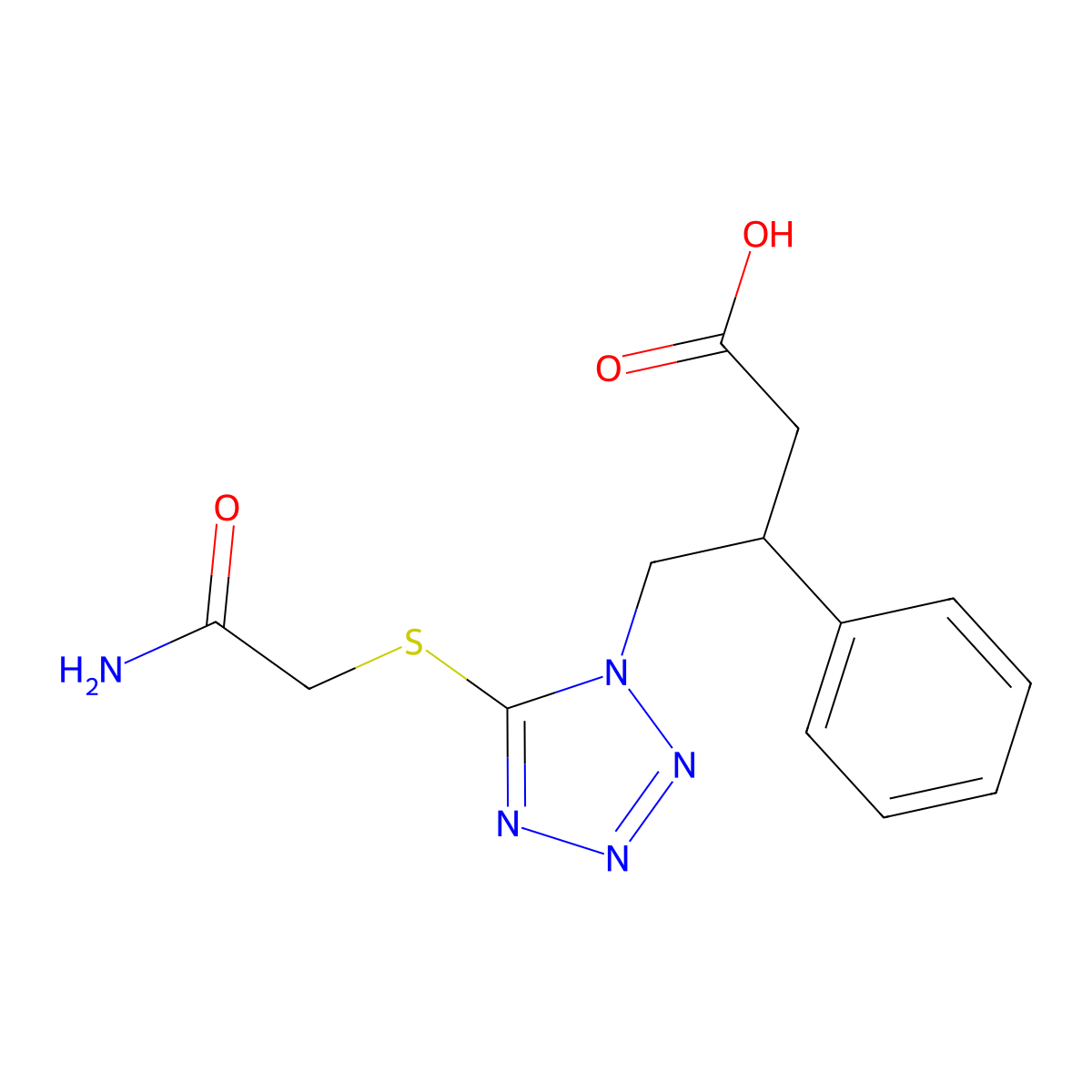 4-[5-(2-Amino-2-oxoethyl)sulfanyltetrazol-1-yl]-3-phenylbutanoic acid molecular structure, CAS 634166-54-4