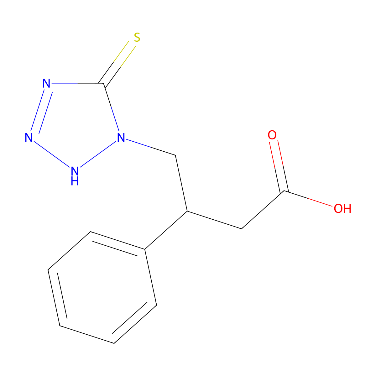 1-(3-Carboxy-2-phenylpropyl)-1H-tetrazole-5-thiol molecular structure, CAS 634166-57-7