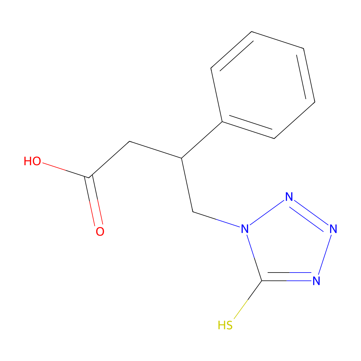 1-(3-Carboxy-2-phenylpropyl)-1H-tetrazole-5-thiol molecular structure, CAS 634166-57-7
