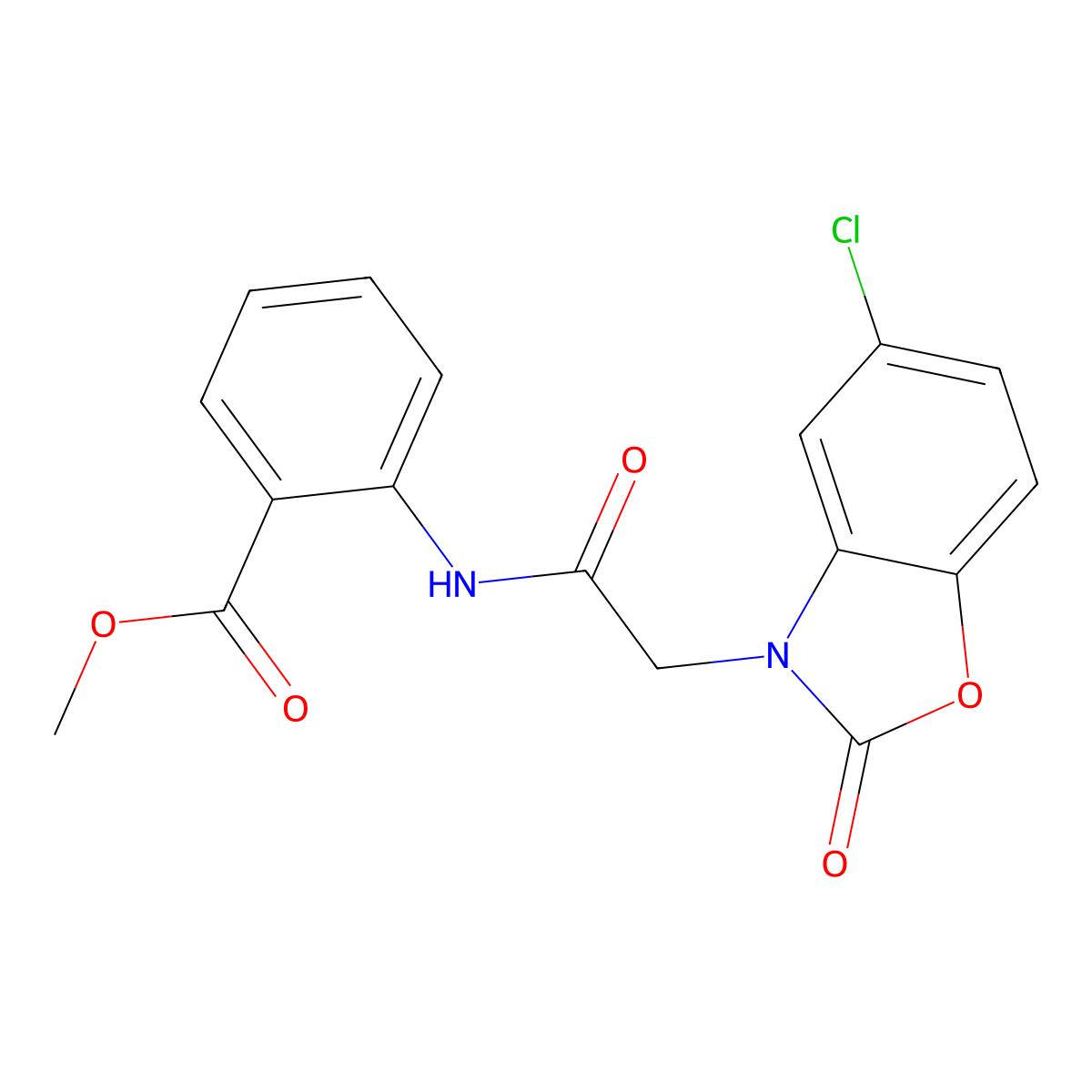Methyl 2-[[2-(5-chloro-2-oxo-1,3-benzoxazol-3-yl)acetyl]amino]benzoate molecular structure, CAS 634166-82-8