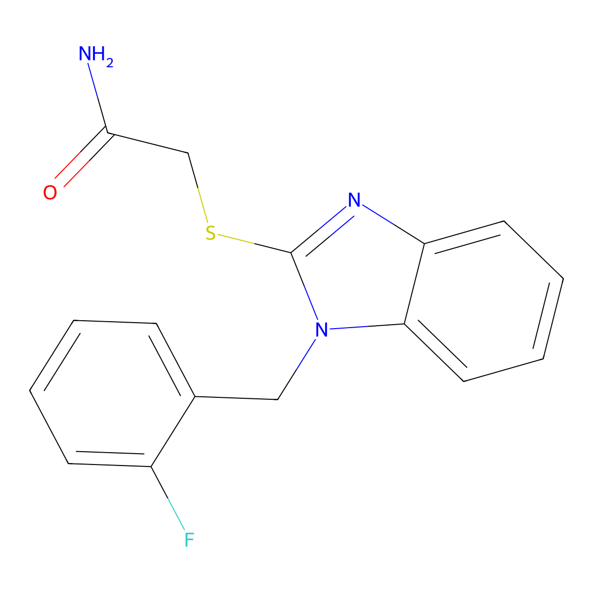 2-[1-[(2-Fluorophenyl)methyl]benzimidazol-2-yl]sulfanylacetamide molecular structure, CAS 634166-91-9