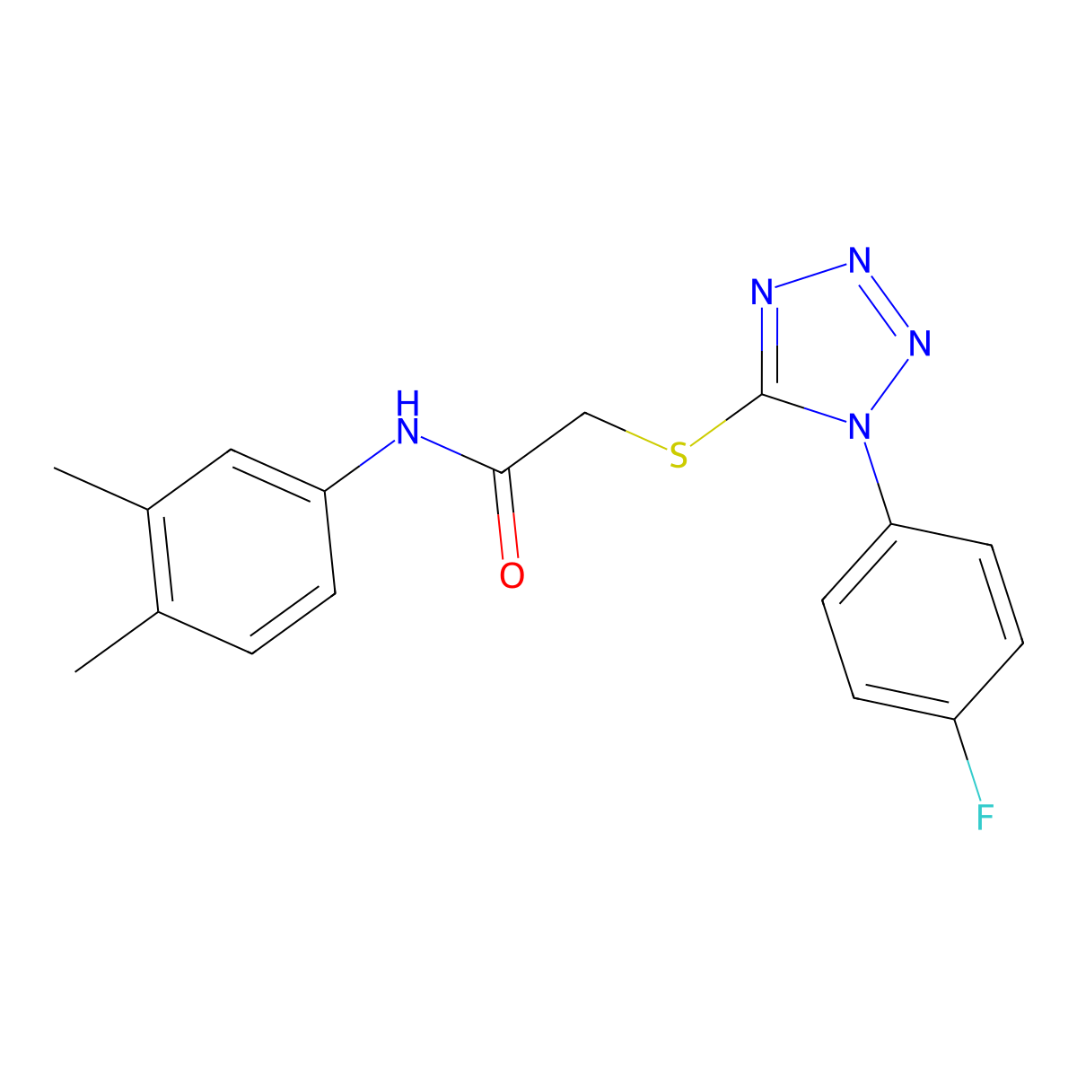 N-(3,4-dimethylphenyl)-2-[1-(4-fluorophenyl)tetrazol-5-yl]sulfanylacetamide molecular structure, CAS 634166-95-3